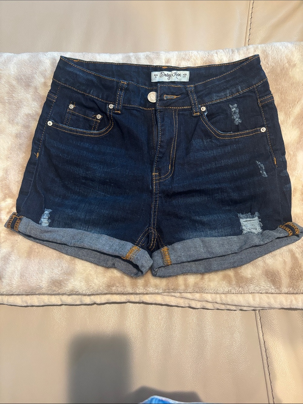 Indigo Rein Dark Blue Rolled Cuff Denim Shorts